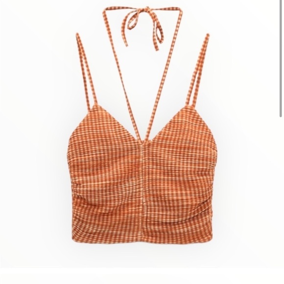 ZARA Women | Orange | GINGHAM CROPPED TOP NWT - Picture 5 of 5